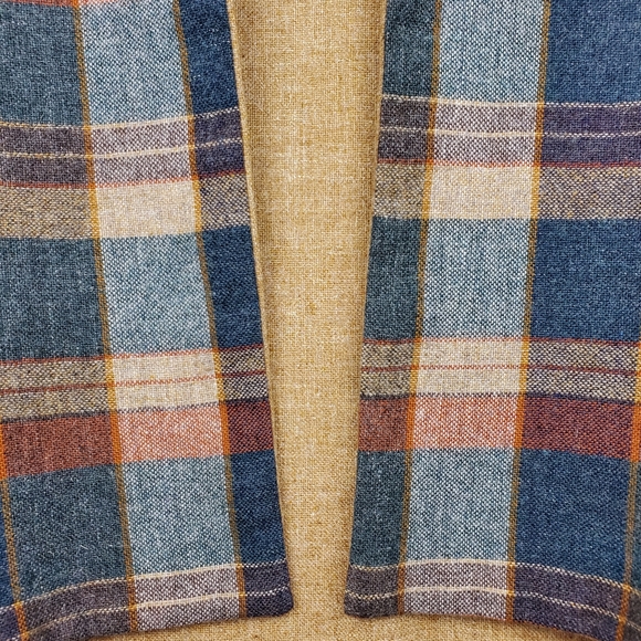 Vintage Neutral tan blue Plaid open front Vest jacket fall Unisex size large - Picture 10 of 14